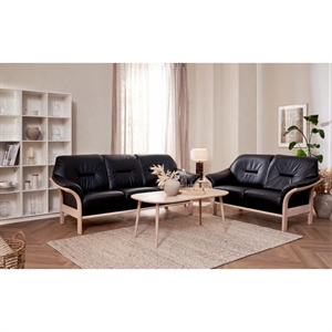 FARGO 2 PERS. SOFA - SORT SEMIANILIN LÆDER - FLERE TRÆSORTER - MÅL: 153 CM.